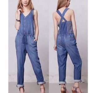Anthro Holding Horses Chambray Eyelet Overalls 12
